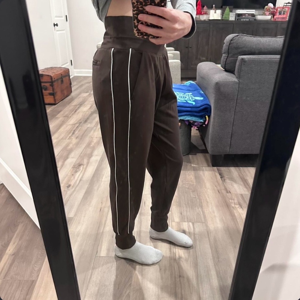 Athleta Brown Joggers with White Side Stripes